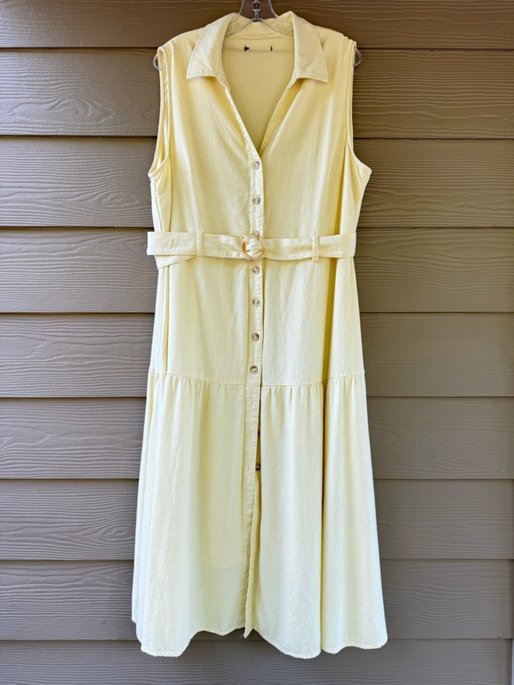 Nicole Miller Yellow Linen Blend Belted Collared Midi Sleeveless Shirt Dress XL - Picture 5 of 11